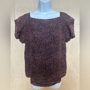 NWT DVF Silk Cassandra Floral Pink Black Top Short Sleeve Blouse Tulip Sleeve